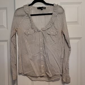 Love Moschino White Gray Ruffled Button Down Shirt